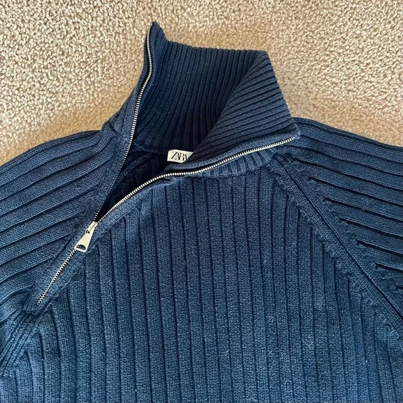 Zara Angle Zip Ribbed Mock Neck Oversized Cotton Sweater - Picture 5 of 8